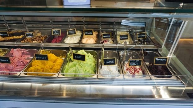 Different flavors of italian ice cream at Genoa Italy