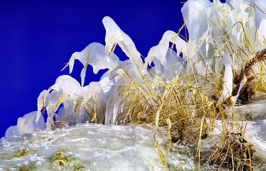 Winter on the Baikal, ice and snow on the lake. The beauty of the nature of Baikal in winter.