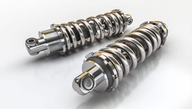 Two  metal shock absorbers automotive suspension systems. 3d render