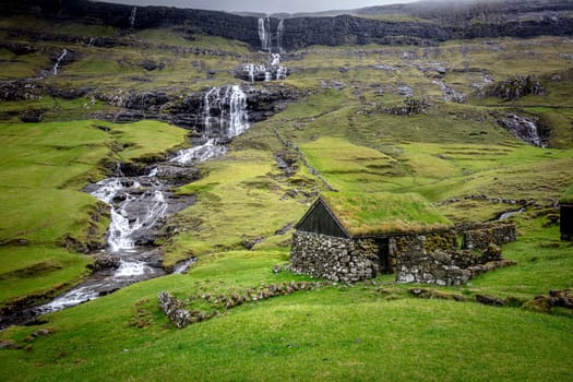Stone cottage with grass roof saksun faroe islands