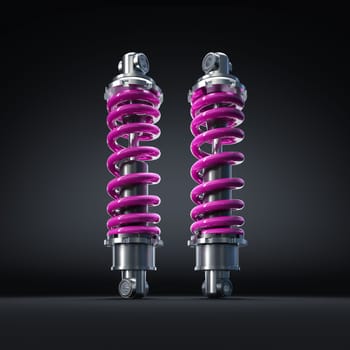 two new shock absorbers  car tuning  pink spring  black background 3d
