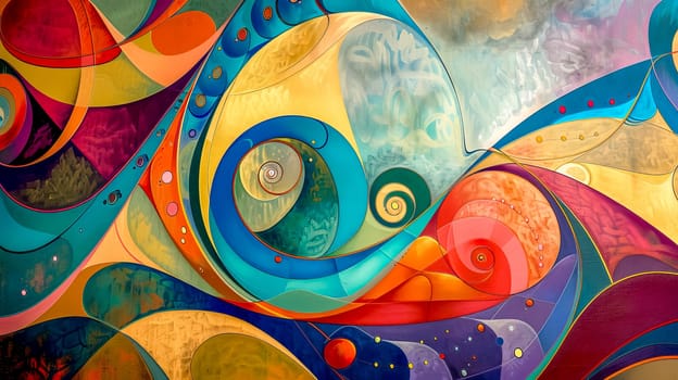 Colorful abstract painting forming spirals and swirls with a sense of depth and movement. Perfect for any project needing a touch of creativity
