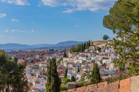 View from the Mirador de la Lona of the old town and the roofs of Granada, Andalusia, Spain