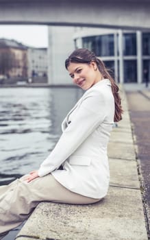 happy young woman in the city