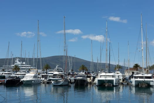 Montenegro, Porto Montenegro ,Tivat, 03.July 2024. yachts and boats in the port on a sunny day, Adriatic