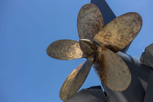 boat propeller on blue sky background. copy space