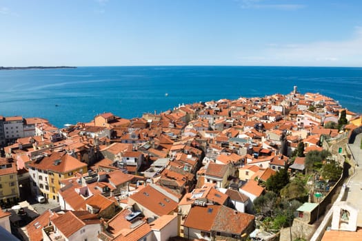 Piran medieval town aerial view, Slovenia. Istria landmark