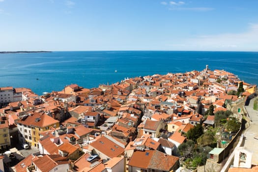 Piran medieval town aerial view, Slovenia. Istria landmark