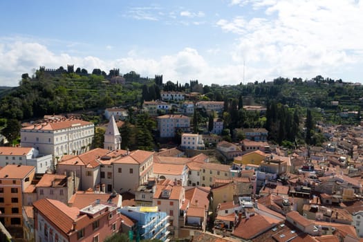 Piran medieval town aerial view, Slovenia. Istria landmark