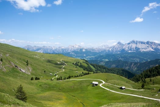 Dolomites meadows landscape, Sass de Putia area. Italian alps landscape
