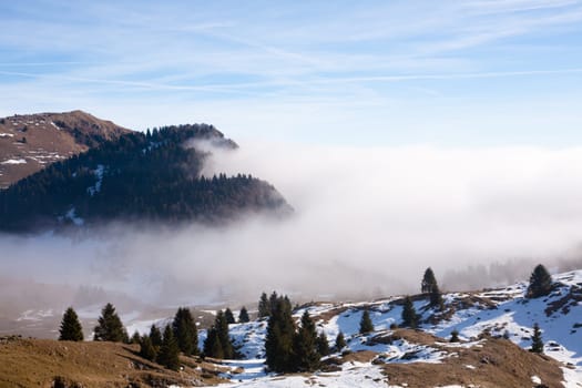 Italian Alps winter landscape with snow, Grappa mount