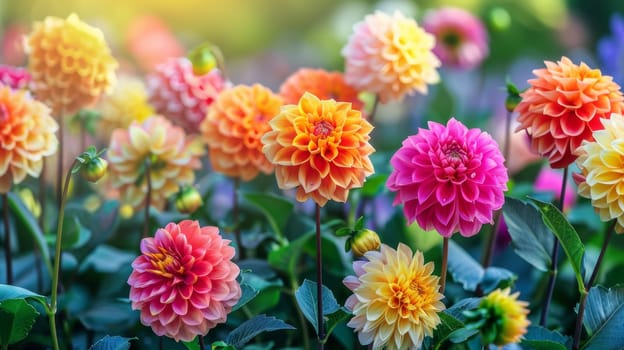 Vibrant Dahlia Garden. Colorful Dahlias in Bloom