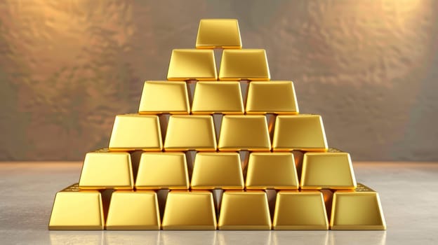Pyramid of gold bars on reflective surface.  Concepts. wealth, investment, finance, banking, success