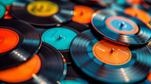Vinyl Records.  Closeup of Colorful Vintage Music Discs