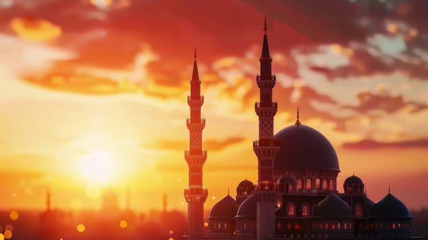 Silhouette of Mosque at Sunset. Islamic Architecture and Faith
