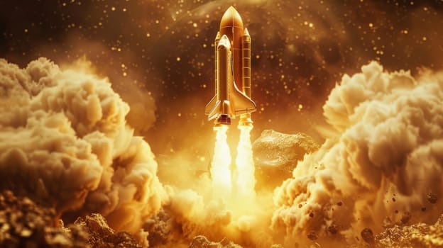 Space Shuttle Launch with Smoke and Fire, Concept of Space Travel and Exploration