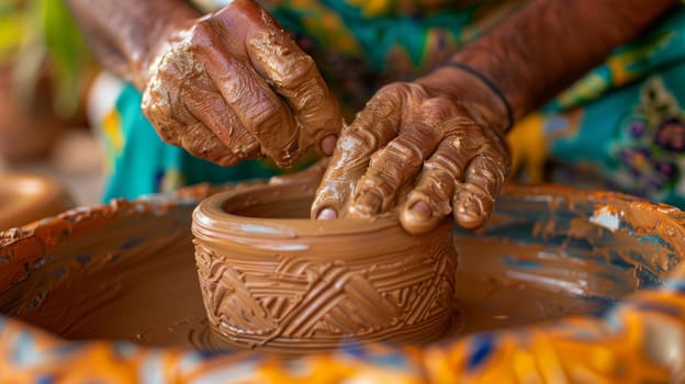Skilled Artisan Molding Clay on a Potter Wheel, Creating Intricate Designs with Traditional Techniques