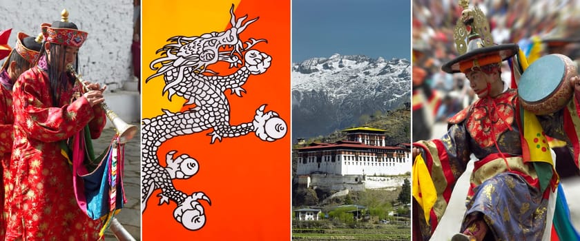 The Kingdom of Bhutan - Paro Tsechu, Flag of Bhutan, Paro Dzong, Paro Tsechu.