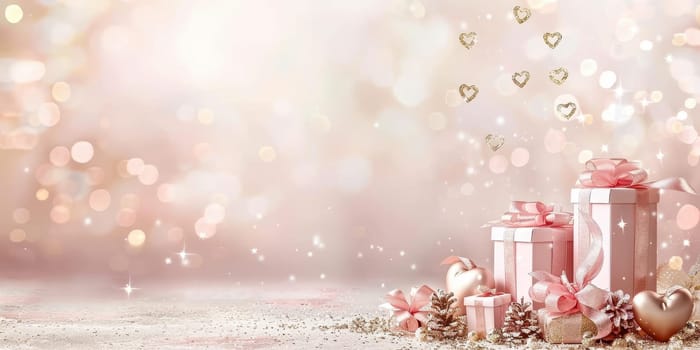 Elegant Christmas Gift Background with Ornaments and Hearts
