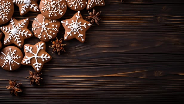 Delicious Christmas Gingerbread Cookies on Rustic Wooden Background