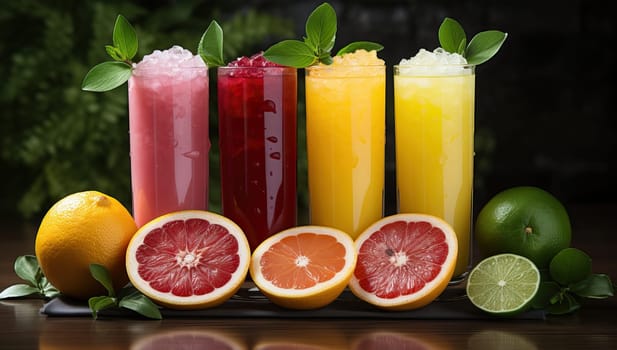 Fresh Fruit Juice Variety. Orange, Grapefruit, and Berry Smoothies