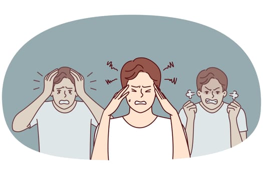 Man experiencing mental suffering and imbalance associated with age-related hormonal surges affecting mood. Emotionally unstable guy needs help of psychotherapist doctor due to onset of panic attack