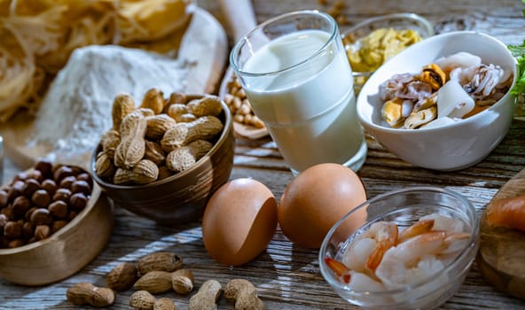 Composition with common food allergens including egg, milk, soya, nuts, fish, seafood, wheat flour, mustard, dried apricots and celery