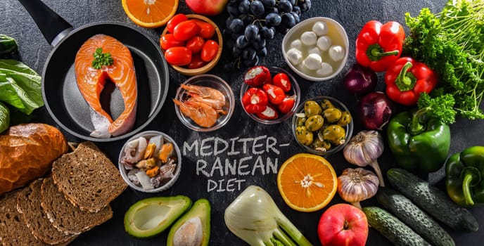 Food products representing the Mediterranean diet which may improve overall health status