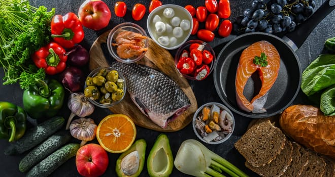 Food products representing the Mediterranean diet which may improve overall health status