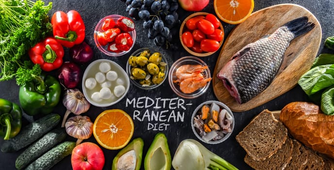 Food products representing the Mediterranean diet which may improve overall health status