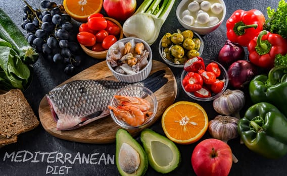 Food products representing the Mediterranean diet which may improve overall health status