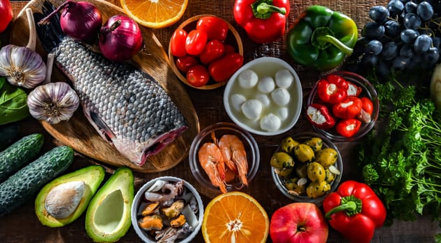 Food products representing the Mediterranean diet which may improve overall health status