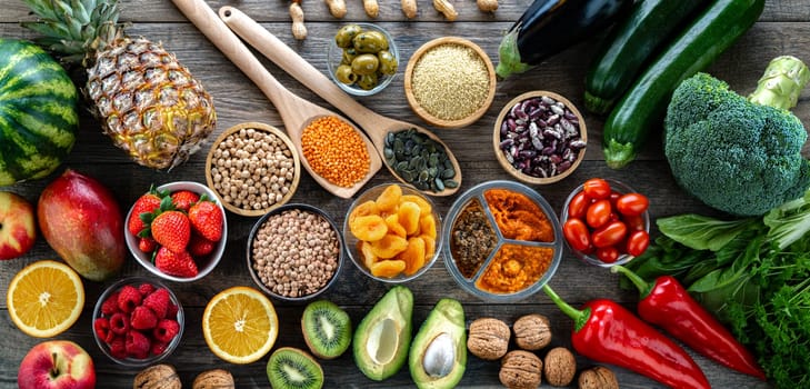 Food products representing the vegan diet. Veganism.