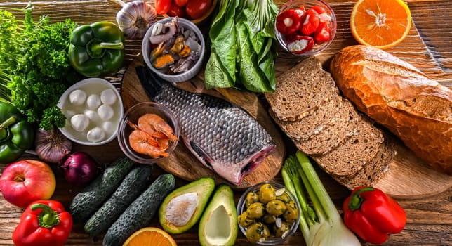 Food products representing the Mediterranean diet which may improve overall health status