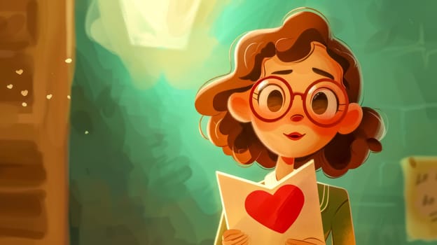 Dreamy woman holding a love letter with a heart, lost in hopeful thoughts. Evoking romance and affection, perfect for valentine's day
