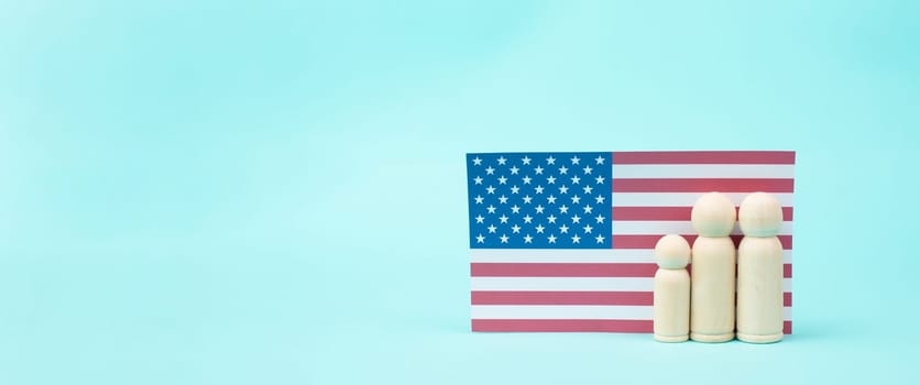 Family with american flag, US election, citizens of America voting president, veterans day, independence and labor day
