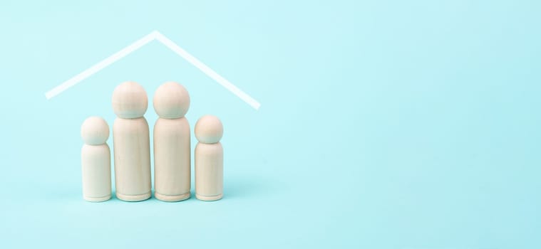 Family, mother, father and two children, roof of a house, mortage for new home, real estate and insurance concept, investment
