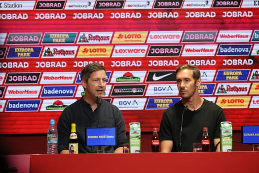 Jochen Saier (Board Member for Sport SC Freiburg) at the first press conference of head coach Julian Schuster (SC Freiburg) after the training session at the start of training for Bundesliga club SC Freiburg 2024  DFL REGULATIONS PROHIBIT ANY USE OF PHOTOGRAPHS AS IMAGE SEQUENCES AND/OR QUASI-VIDEONann  Photo: Joachim Hahne/johapress