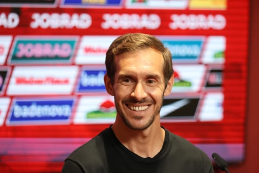 Head coach Julian Schuster (SC Freiburg) at the first press conference / press conference after the start of training Bundesliga club SC Freiburg 2024  DFL REGULATIONS PROHIBIT ANY USE OF PHOTOGRAPHS AS IMAGE SEQUENCES AND/OR QUASI-VIDEONann  Photo: Joachim Hahne/johapress