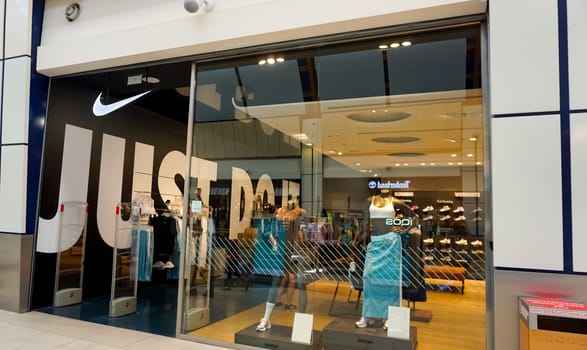 Rimini, Italy - June 25, 2024: Nike store at Rimini, Italy on June 25, 2024: