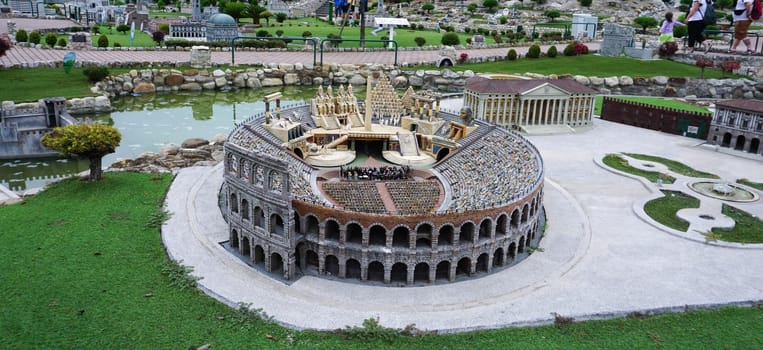 Viserba, Italy - June 25, 2024: Arena at Verona at Theme park Italy in Miniature or Italia in Miniatura in Rimini, Italy - Reproduction of famous attractions in a small scale