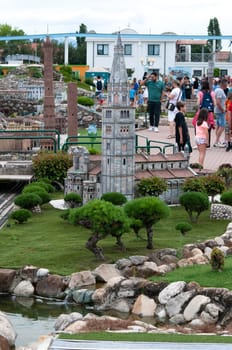 Viserba, Italy - June 25, 2024: People going at Theme park Italy in Miniature or Italia in Miniatura in Rimini, Italy - Reproduction of famous attractions in a small scale