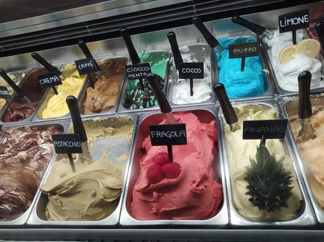 Different flavors of italian ice cream at Genoa Italy