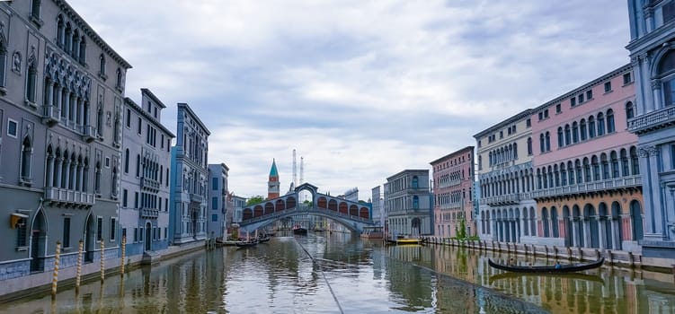 Viserba, Italy - June 25, 2024: Grand Canal at Theme park Italy in Miniature or Italia in Miniatura in Rimini, Italy - Reproduction of famous attractions in a small scale