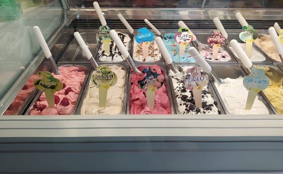 Different flavors of italian ice cream at Genoa Italy
