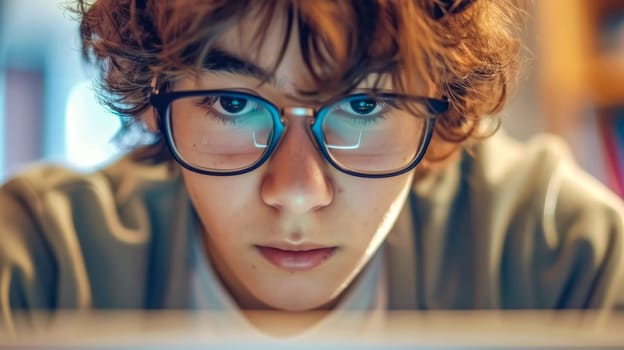 Young programmer is working late, illuminated by the glow of his computer screen as he focuses intently on the lines of code in front of him