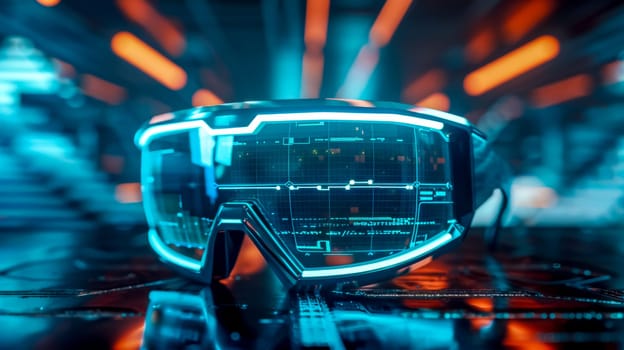 Futuristic vr goggles display augmented reality data, glowing with innovation and the future