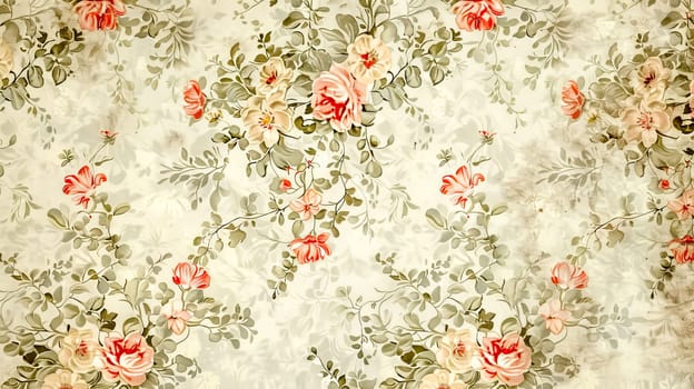 Beautiful seamless floral pattern with roses and leaves on grunge background, vintage and elegant, perfect for romantic and nature-inspired designs. Delicate pastel colors add retro charm