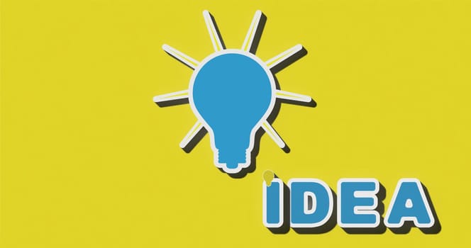 Electric lamp with rays on a yellow background, the concept of generating new ideas. 3D rendering illustration