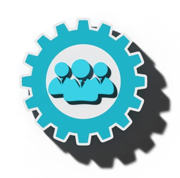Company team icon inside a gear, 3D rendering illustration